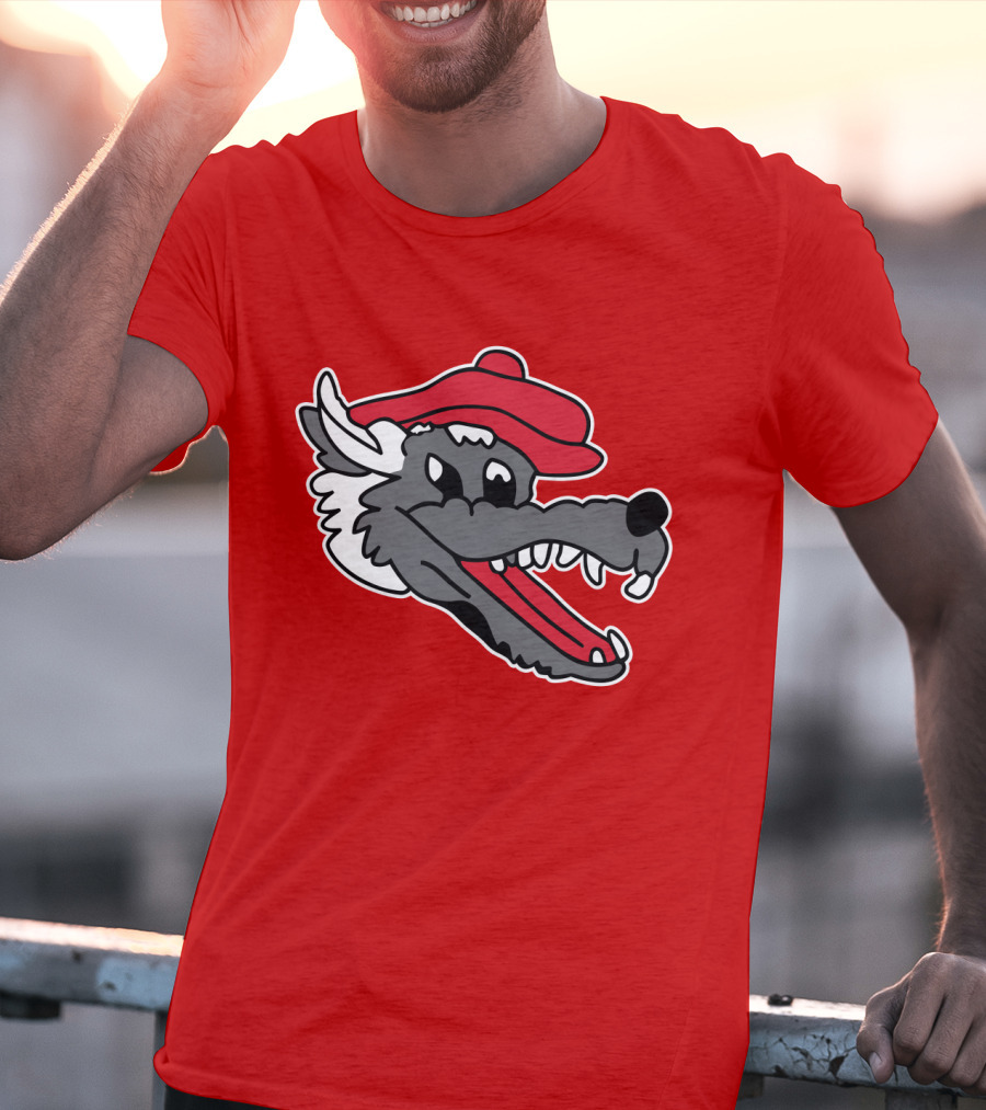 Ridgemont Wolves Cartoon Wolf In Red Beret T-Shirt