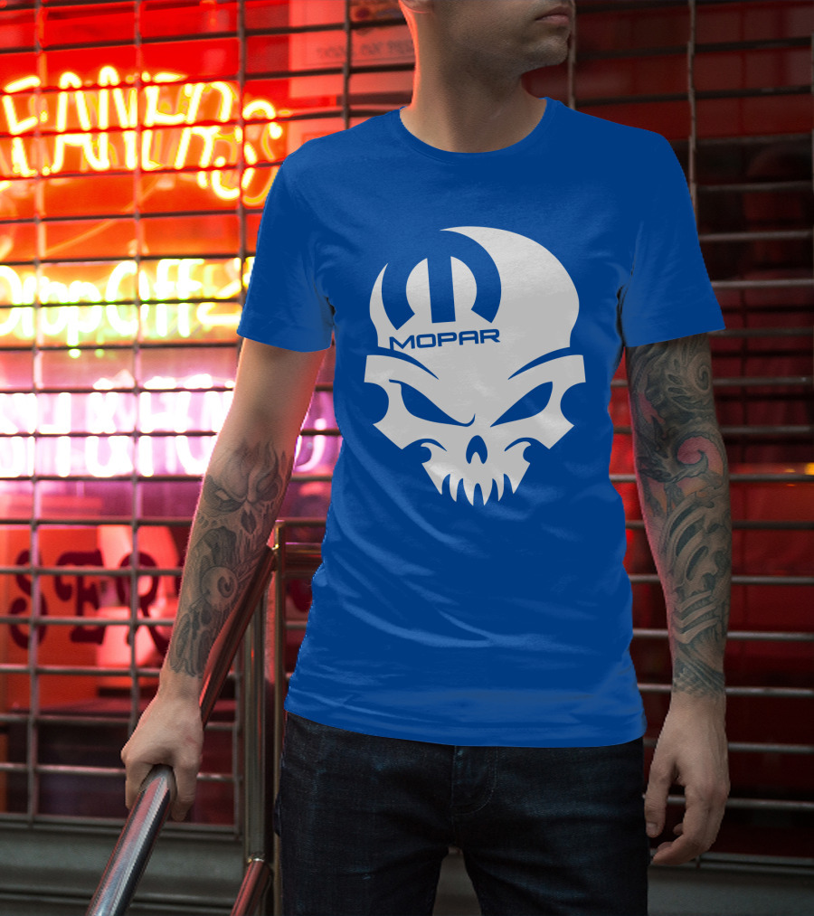 Mopar Skull Logo Blue Background T-Shirt