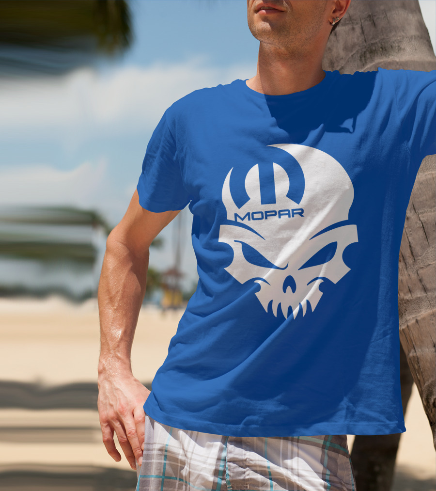 Mopar Skull Logo Blue Background T-Shirt