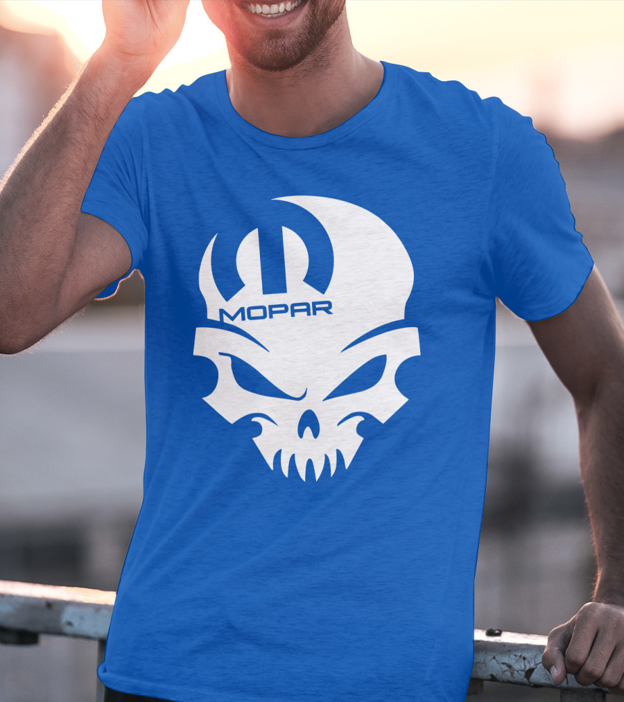 Mopar Skull Logo Blue Background T-Shirt