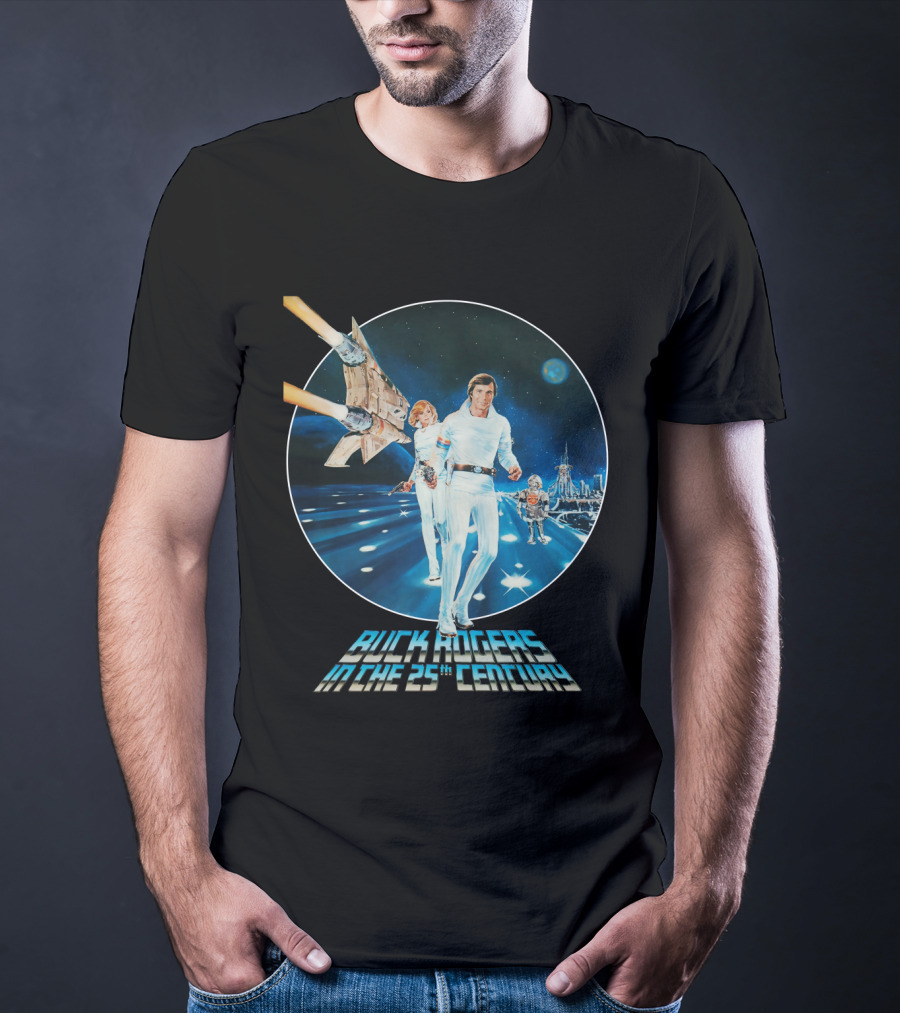 Buck Rogers In The 25th Century Space Adventure Crew And Starship On Futuristic Landscape T-Shirt