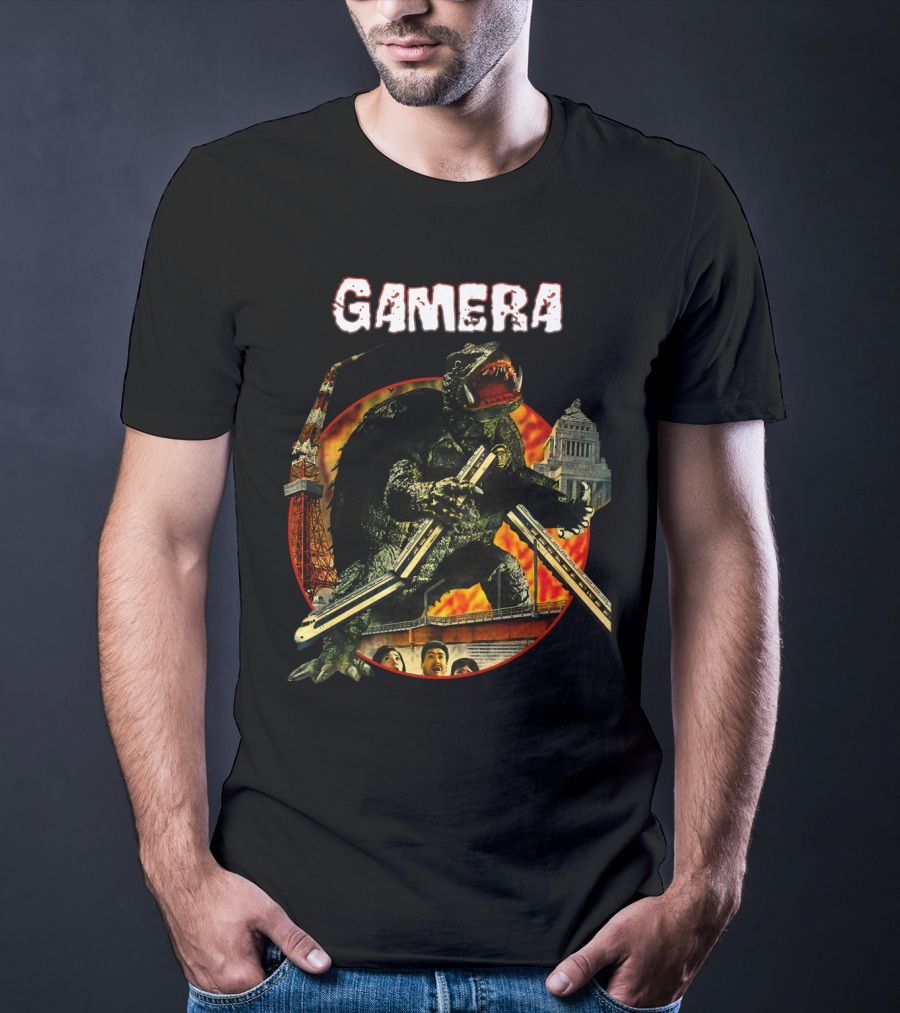 Gamera Monster Clash With Iconic Japanese Tower And Cityscape Scene T-Shirt
