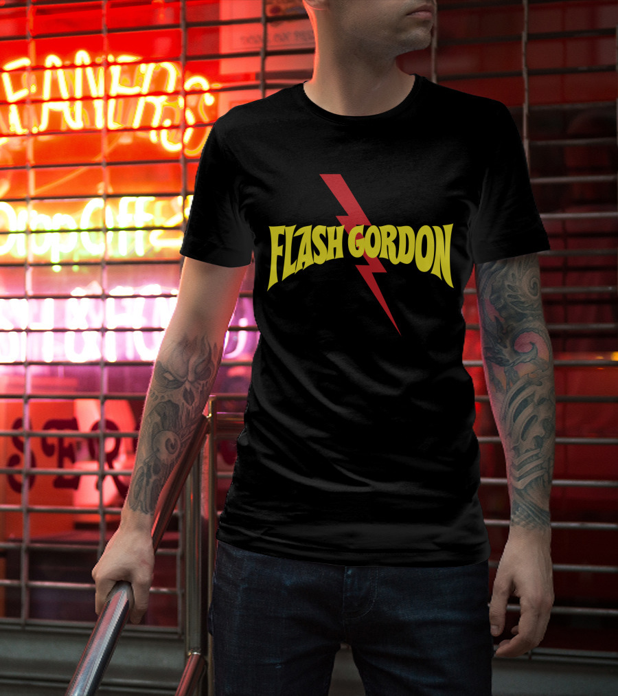 Flash Gordon Logo Yellow Text Red Lightning Bolt T-Shirt