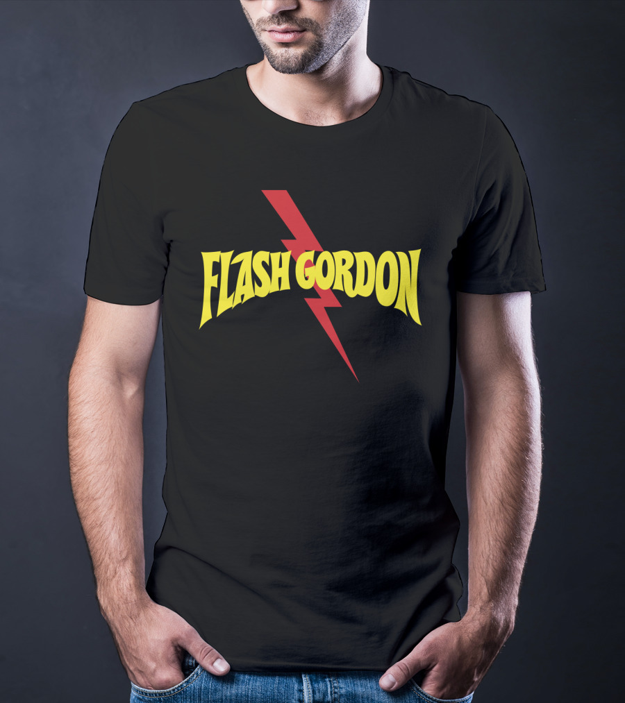 Flash Gordon Logo Yellow Text Red Lightning Bolt T-Shirt