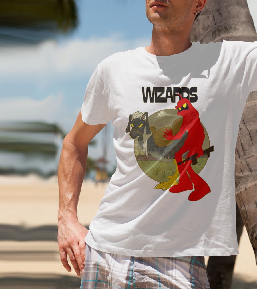 Wizards Animation Character With Red Humanoid And Armed Bird T-Shirt