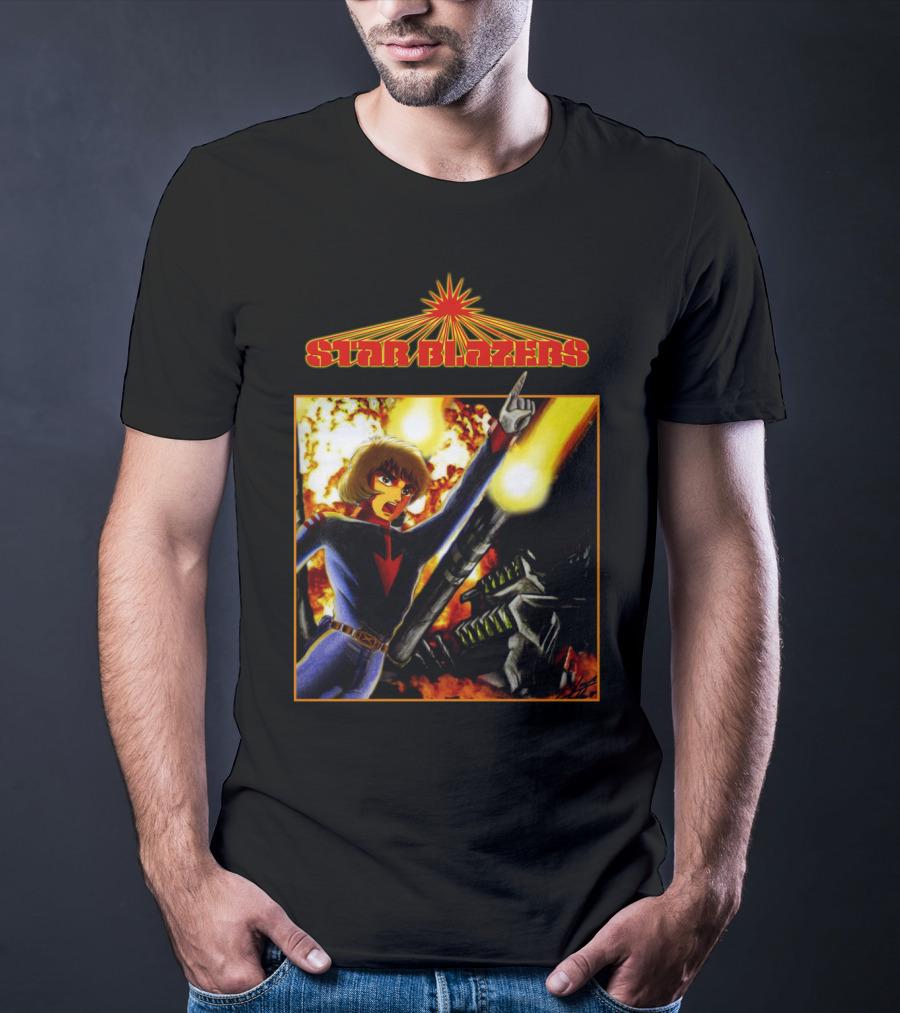 Star Blazers Anime Character In Action Scene With Explosions And Giant Mecha T-Shirt