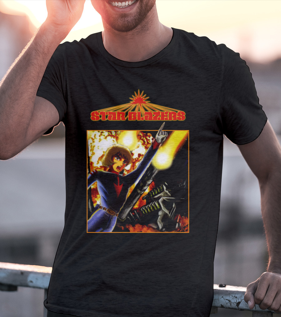 Star Blazers Anime Character In Action Scene With Explosions And Giant Mecha T-Shirt