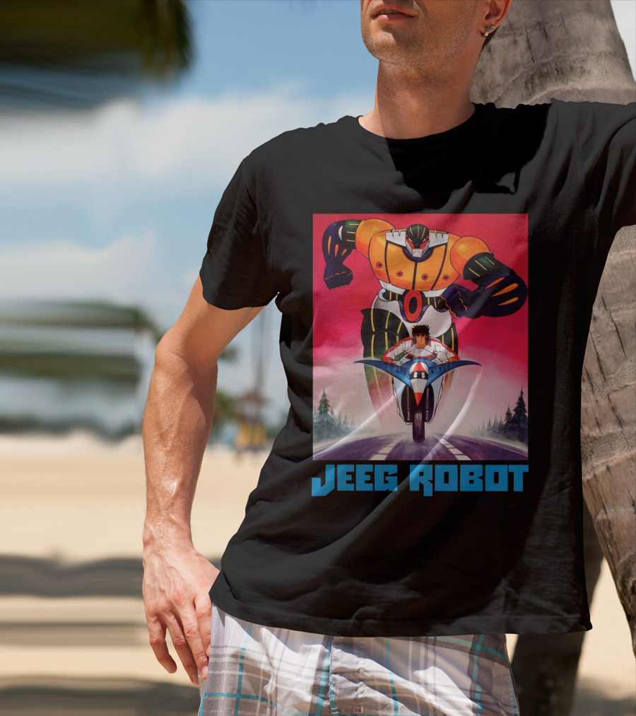 Jeeg Robot Anime Character With Motorcycle Racing T-Shirt