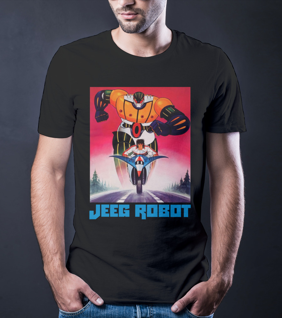 Jeeg Robot Anime Character With Motorcycle Racing T-Shirt