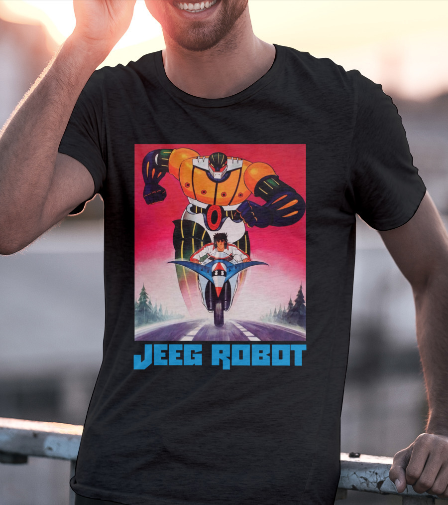 Jeeg Robot Anime Character With Motorcycle Racing T-Shirt