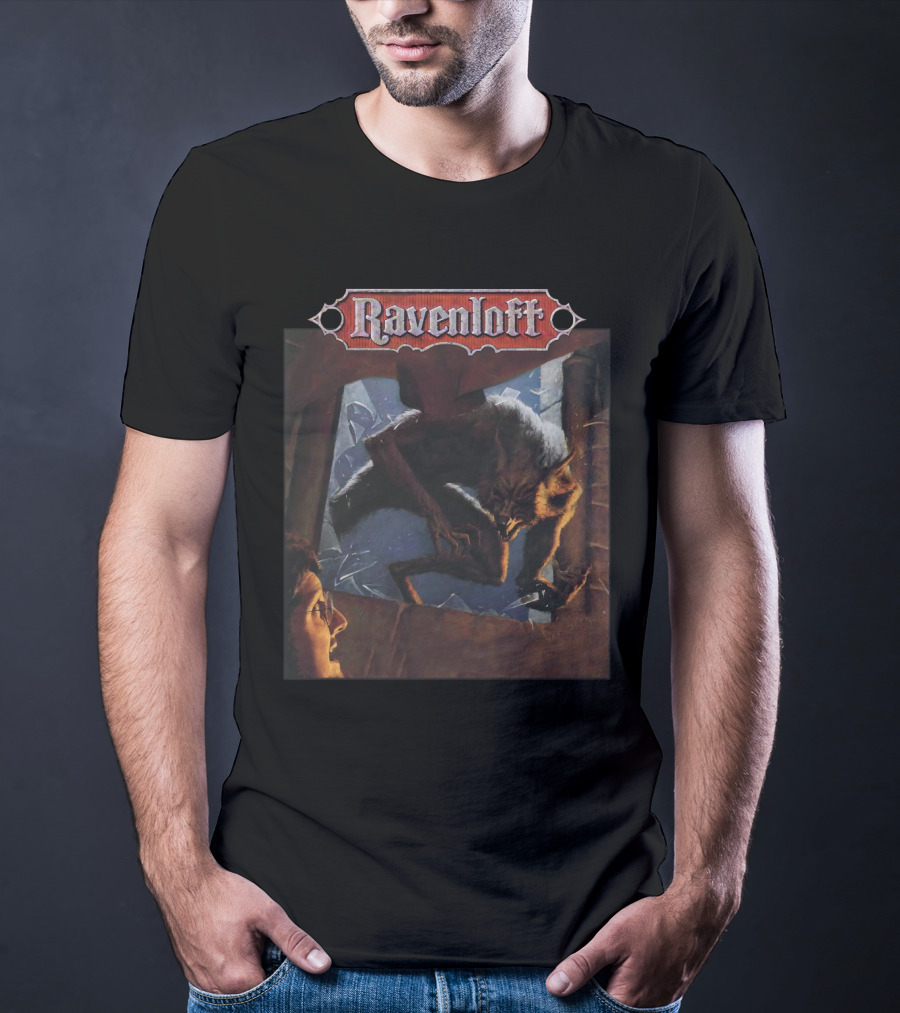 Ravenloft Dark Of The Moon Wolf And Person In Broken Window Scene T-Shirt
