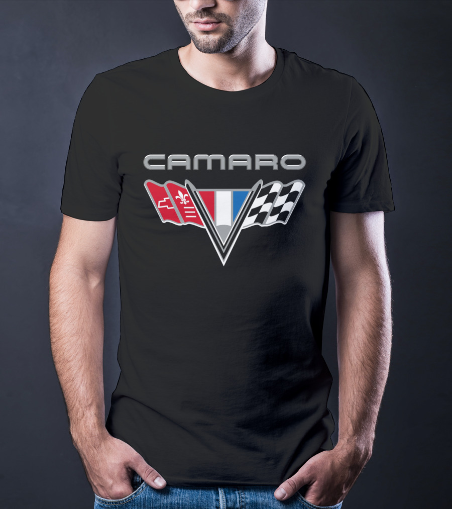 Camaro Chevrolet Racing Flags Logo With Emblems T-Shirt