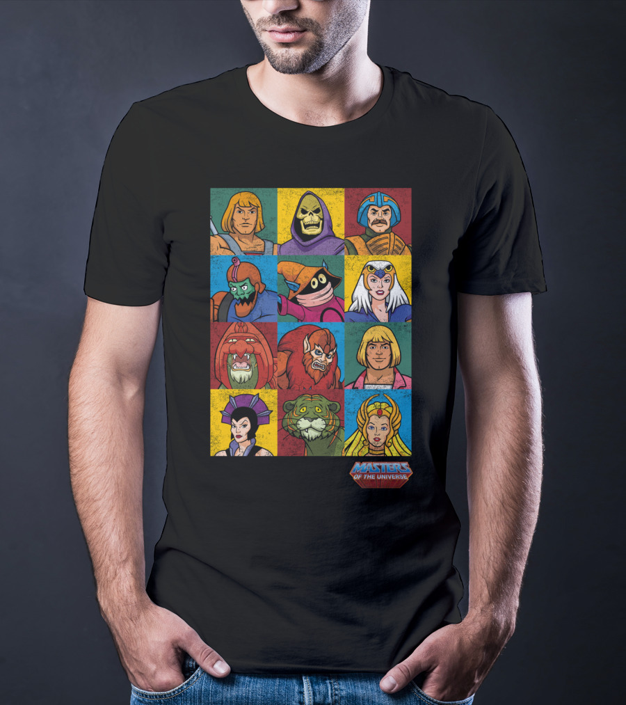 MASTERS OF THE UNIVERSE He-Man Skeletor Teela Orko Man-at-Arms Battle Cat Beast Man Evil-Lyn Vintage Characters T-Shirt