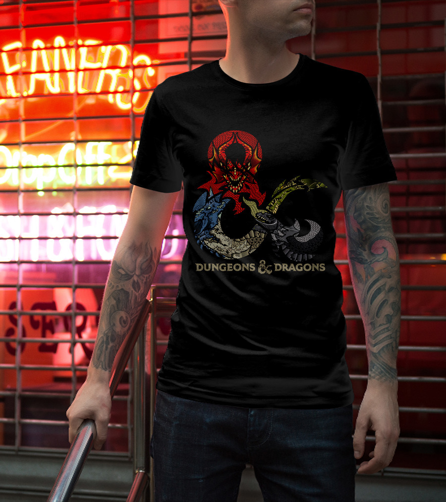 Dungeons And Dragons Ampersand With Multi-Colored Dragons T-Shirt