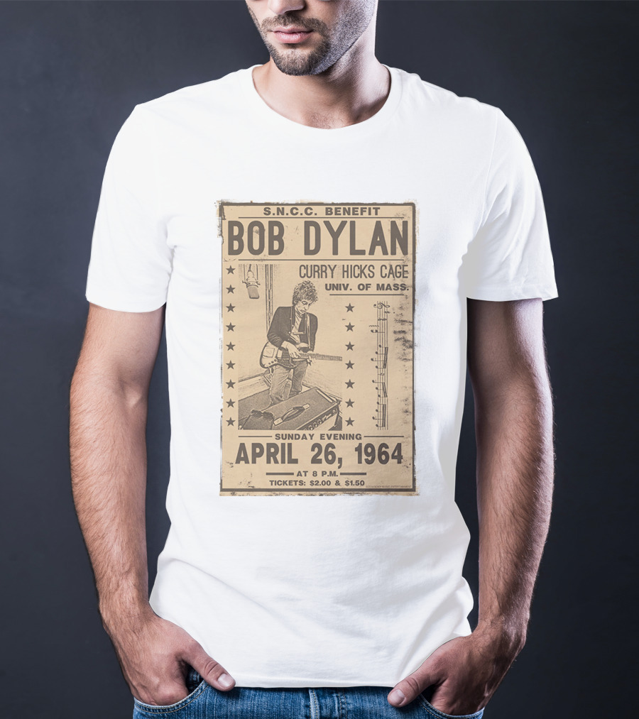 S.N.C.C. Benefit Bob Dylan Curry Hicks Cage Univ. Of Mass. April 26, 1964 T-Shirt