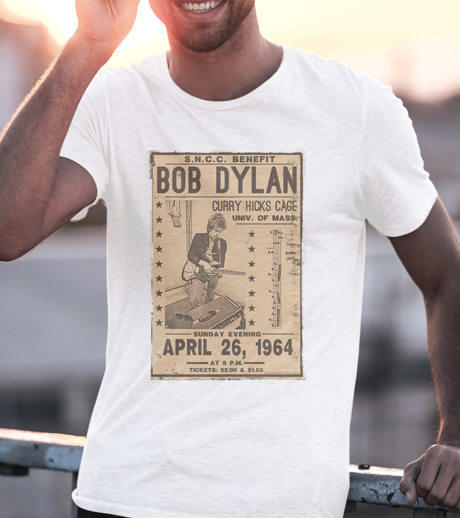 S.N.C.C. Benefit Bob Dylan Curry Hicks Cage Univ. Of Mass. April 26, 1964 T-Shirt