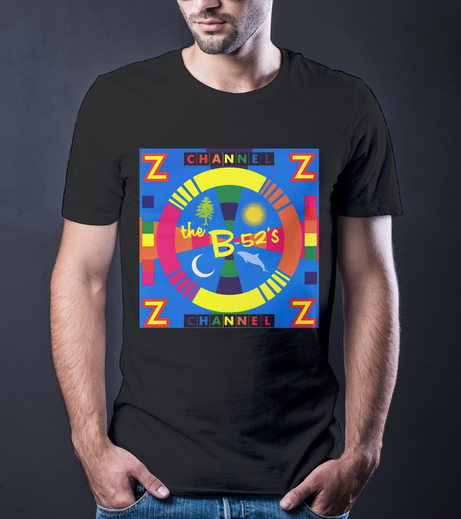 Channel Z The B-52's Colorful Circular Symbols Moon Dolphin Sun Tree T-Shirt