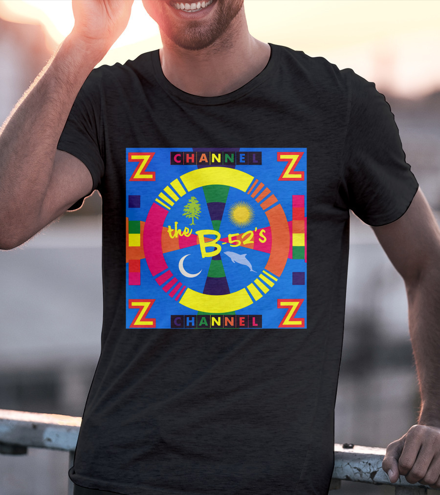 Channel Z The B-52's Colorful Circular Symbols Moon Dolphin Sun Tree T-Shirt
