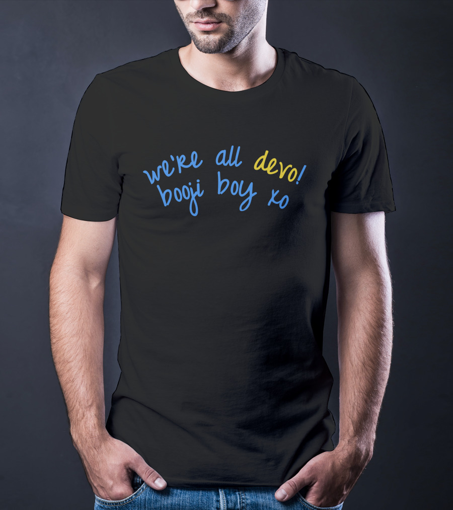 We're All Devo Booji Boy XO 1970s Back T-Shirt