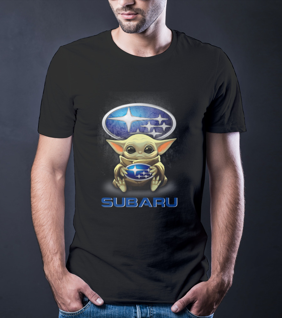 Yoda Holding Subaru Emblem With Subaru T-Shirt