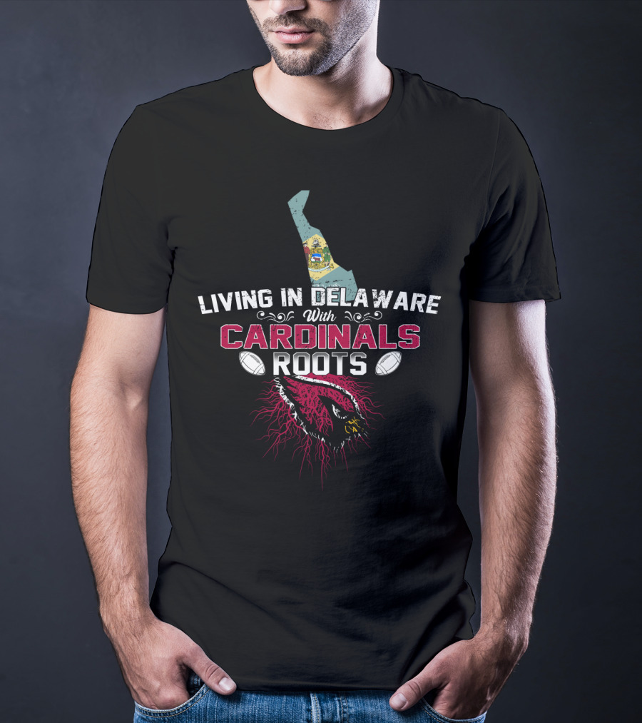 Living In Delaware With Arizona Cardinals Roots And State Flag T-Shirt