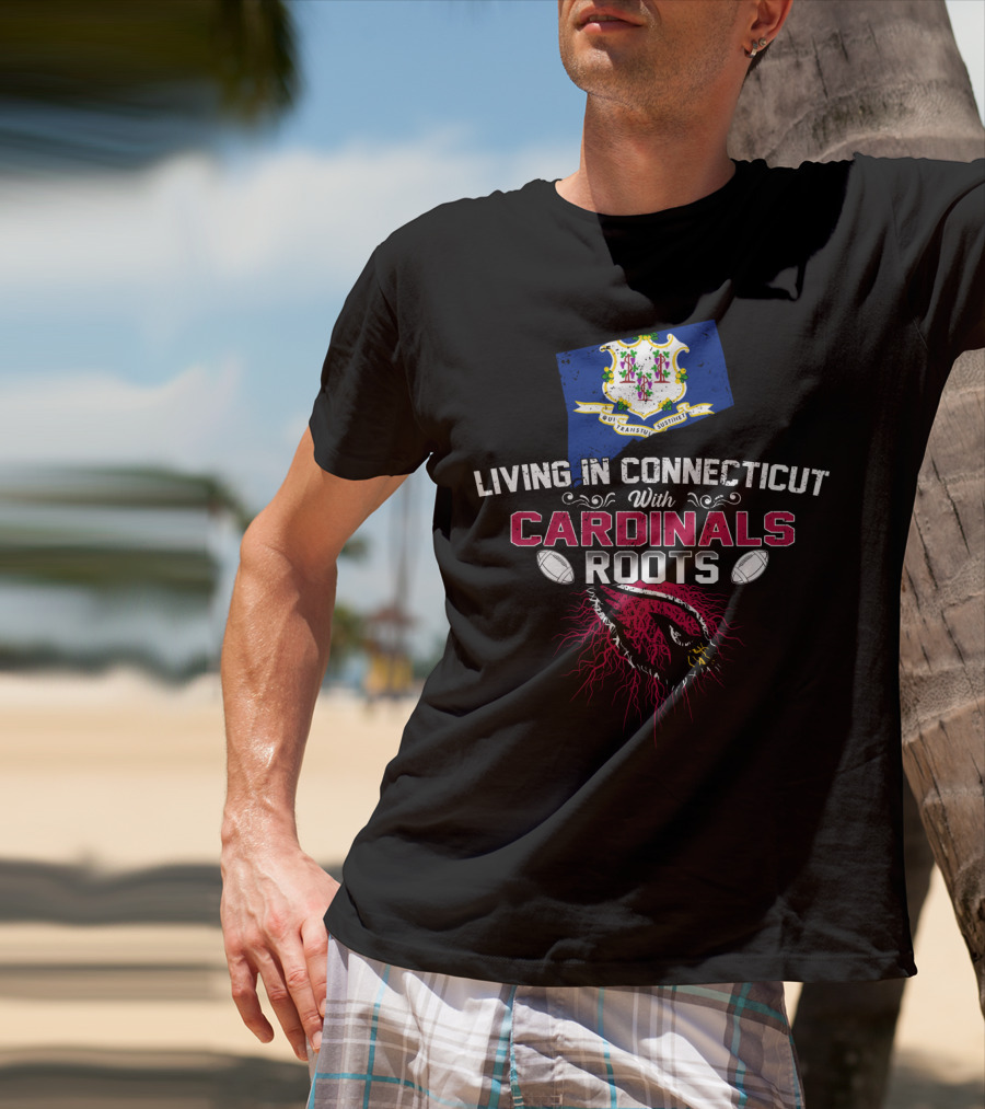Living In Connecticut With Arizona Cardinals Roots And State Flag Elements T-Shirt