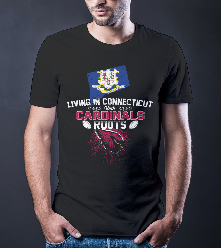 Living In Connecticut With Arizona Cardinals Roots And State Flag Elements T-Shirt