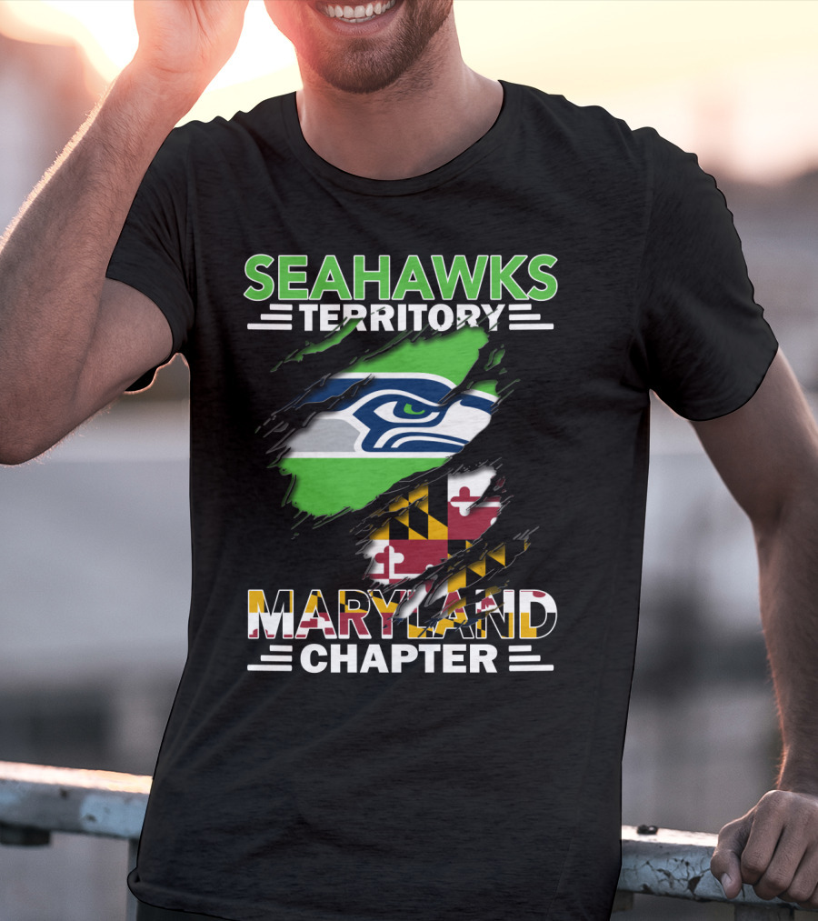Seahawks Territory Maryland Chapter Flag And Logo Ripped T-Shirt