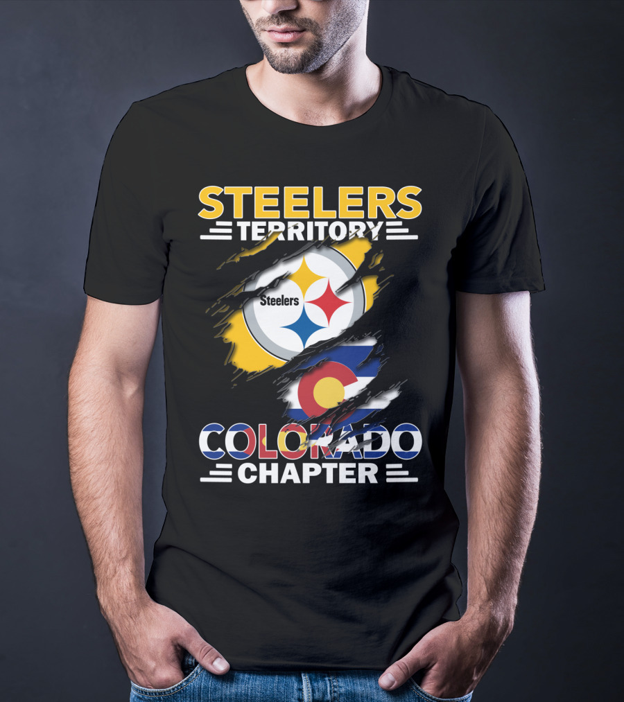 Steelers Territory Colorado Chapter Logo With Colorado Flag And Steelers T-Shirt