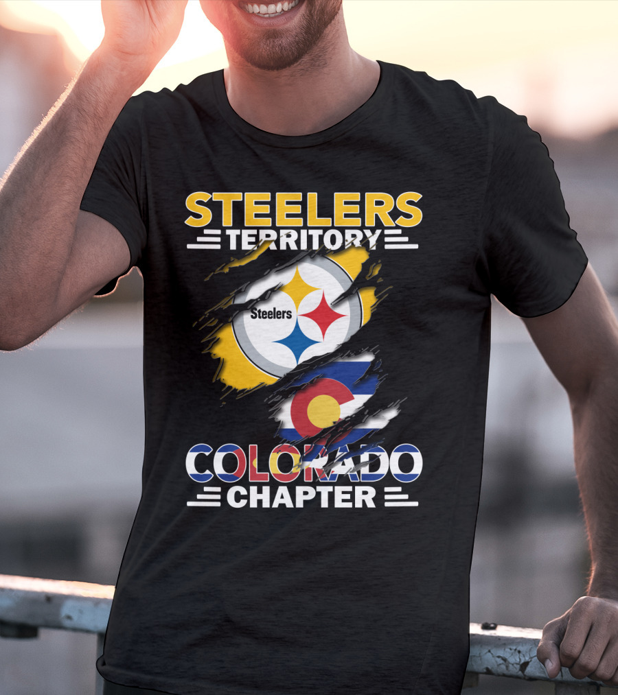 Steelers Territory Colorado Chapter Logo With Colorado Flag And Steelers T-Shirt