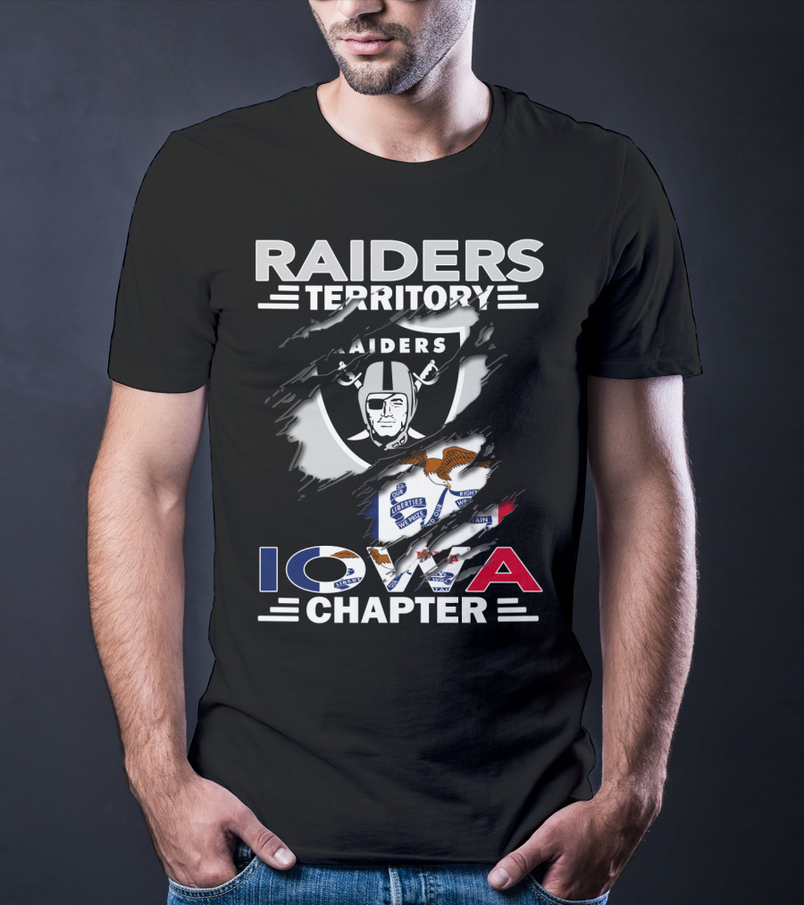 Raiders Territory Iowa Chapter Nfl Team Logo With State Flag Elements T-Shirt