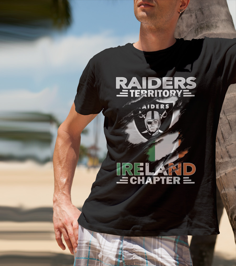 Raiders Territory Ireland Chapter Logo With Torn Flag And Iconic Shield T-Shirt