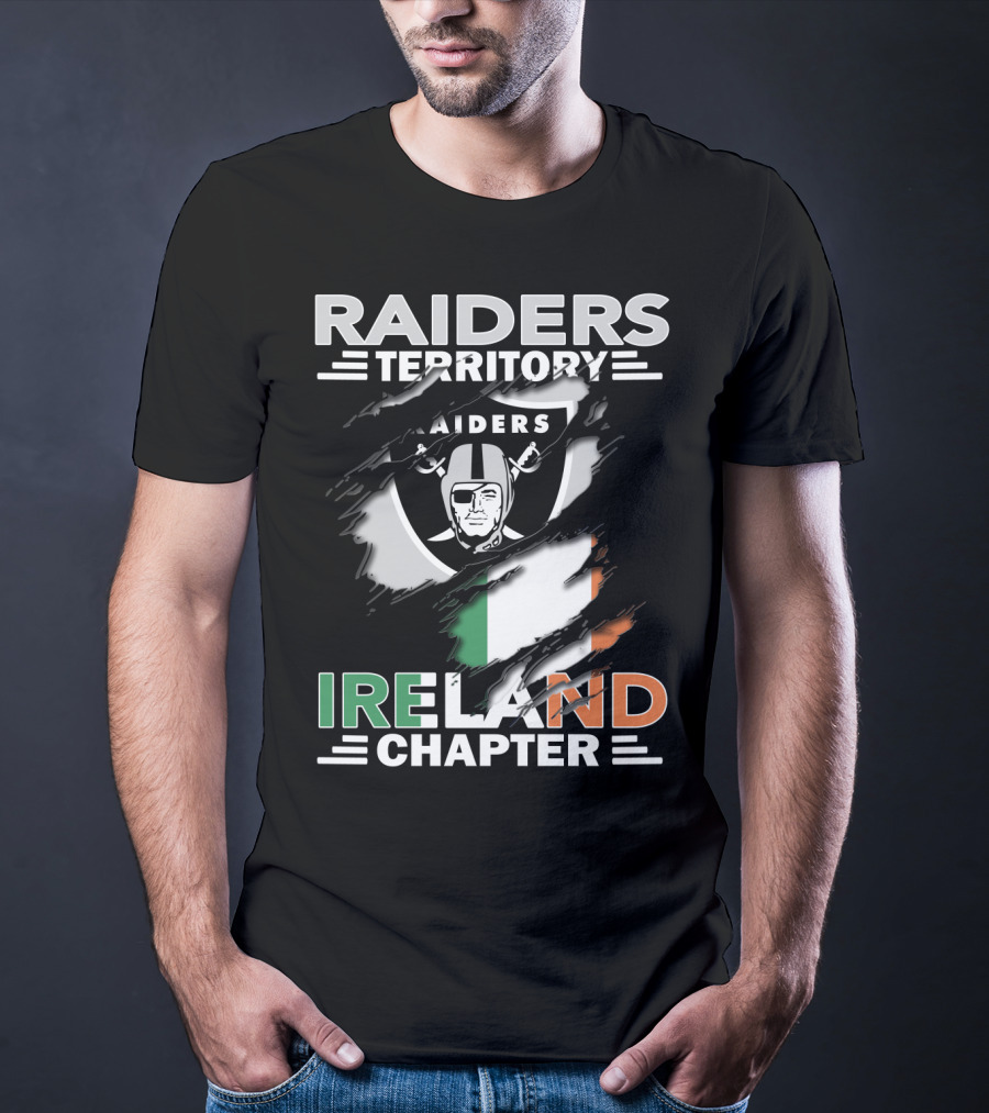 Raiders Territory Ireland Chapter Logo With Torn Flag And Iconic Shield T-Shirt