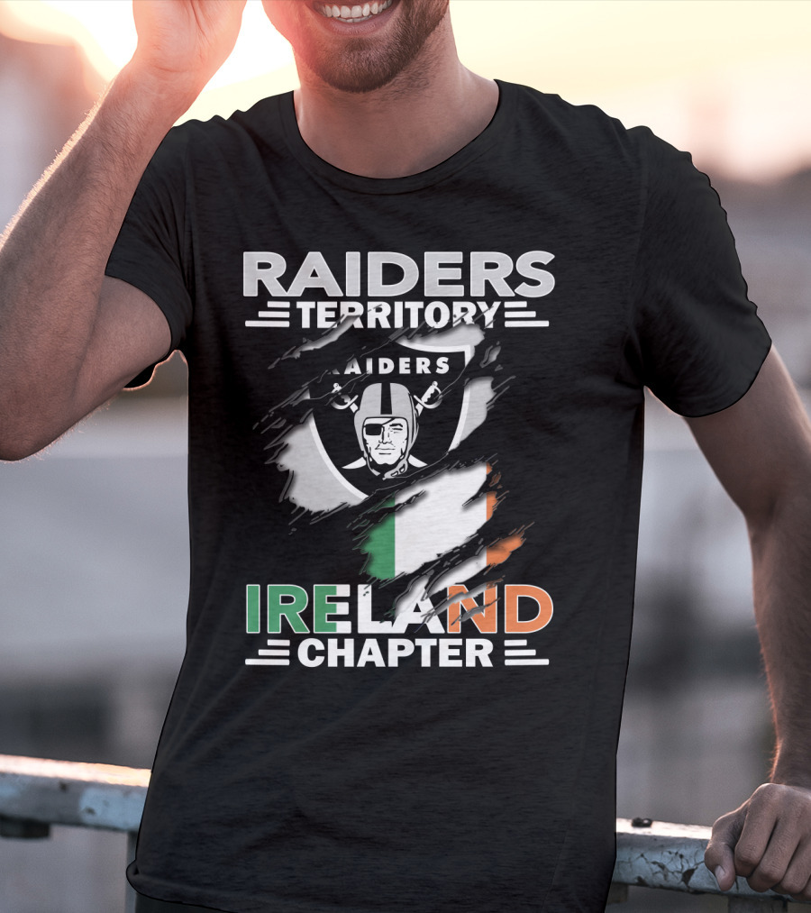 Raiders Territory Ireland Chapter Logo With Torn Flag And Iconic Shield T-Shirt
