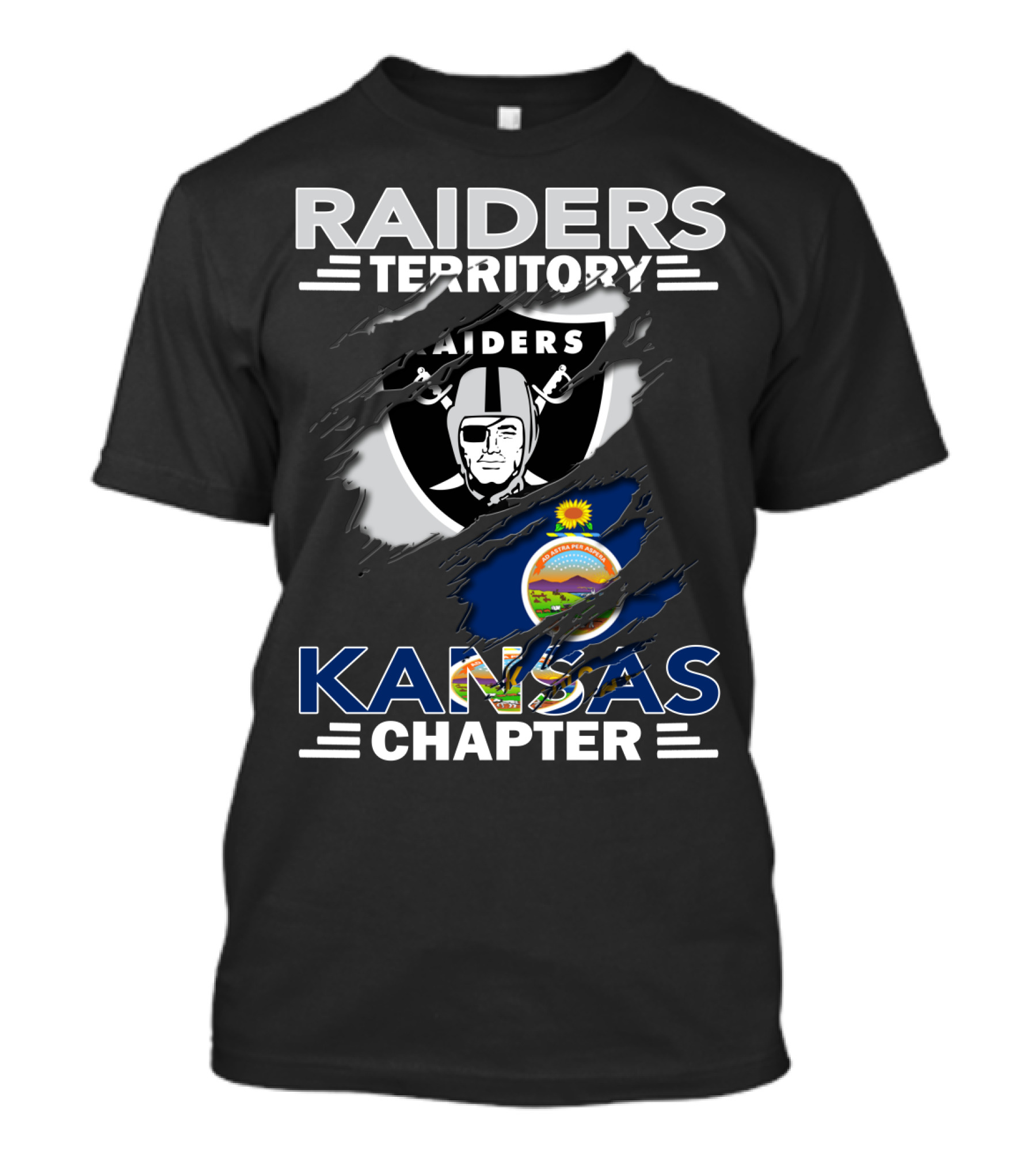 Raiders Territory Kansas Chapter Flag Logo Torn Effect T-Shirt