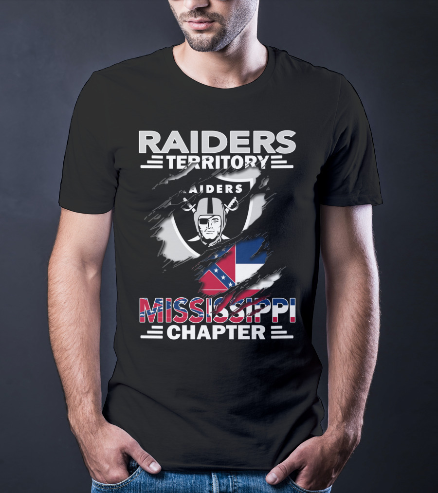 Raiders Territory Mississippi Chapter Nfl Fan Club Logo With Mississippi Flag Elements T-Shirt