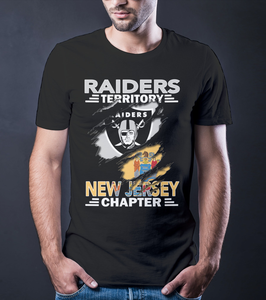 Raiders Territory New Jersey Chapter With Raiders Logo And New Jersey State Flag T-Shirt