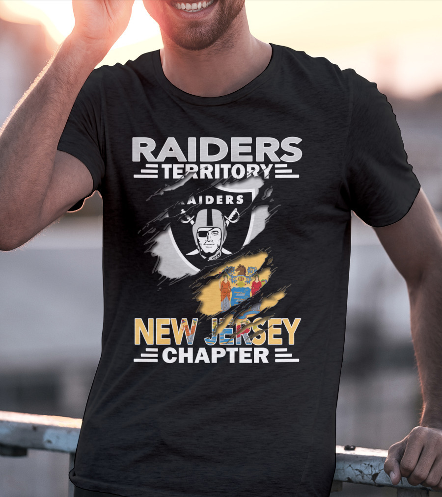 Raiders Territory New Jersey Chapter With Raiders Logo And New Jersey State Flag T-Shirt