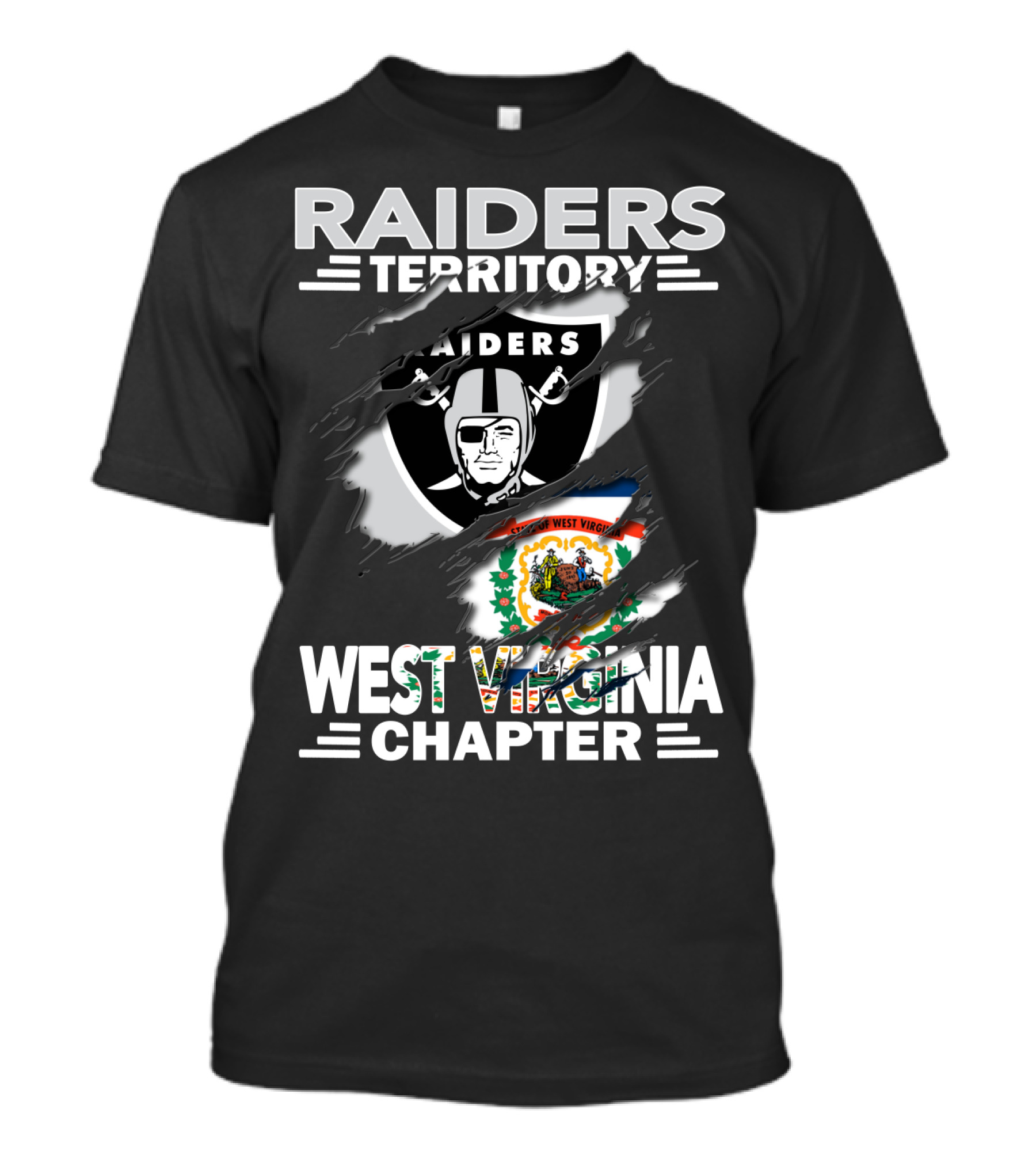 Raiders Territory West Virginia Chapter Logo With State Flag And Nfl Team T-Shirt