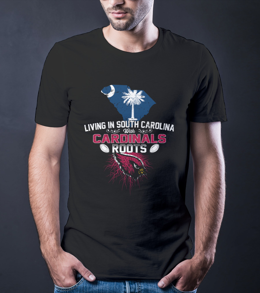 Living In South Carolina With Cardinals Roots Crescent Palm Football Helmet T-Shirt