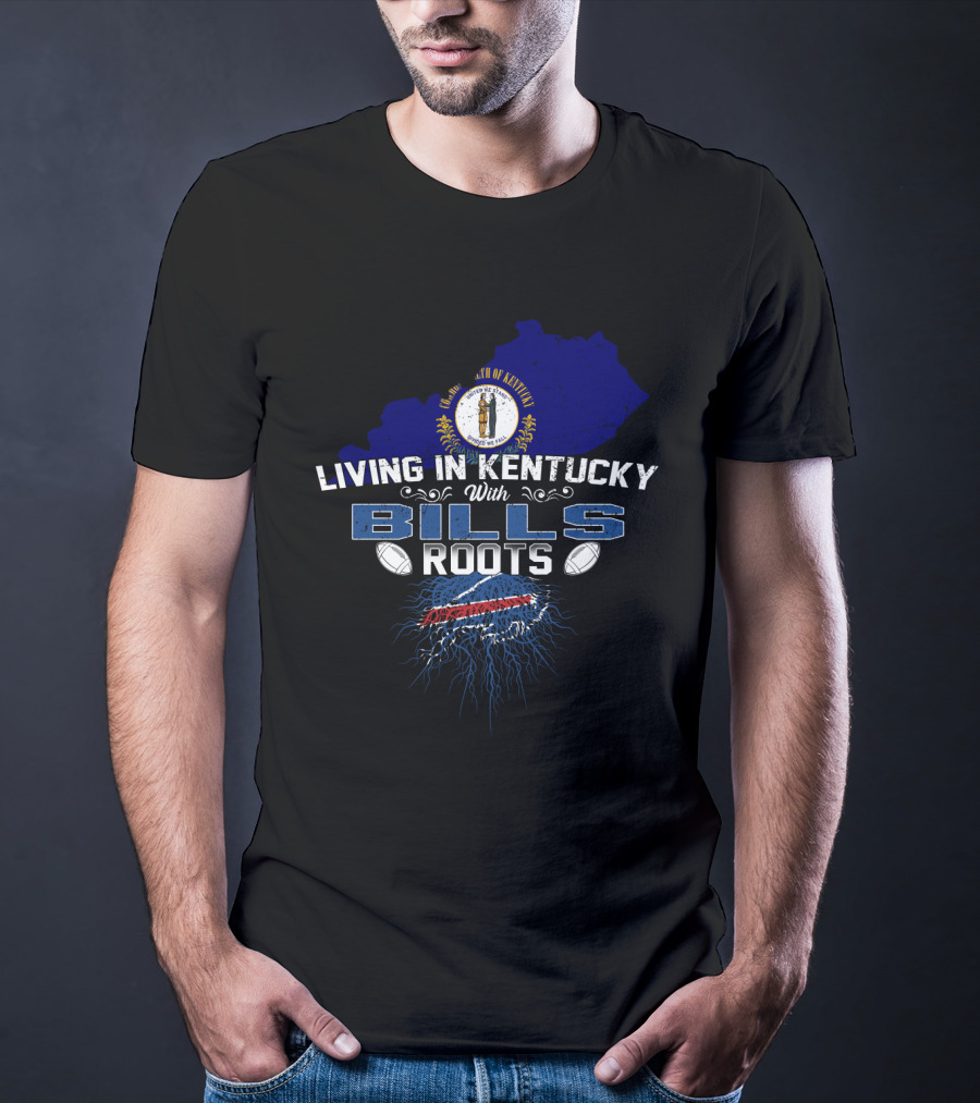 Living In Kentucky With Bills Roots Kentucky Outline Seal Football T-Shirt