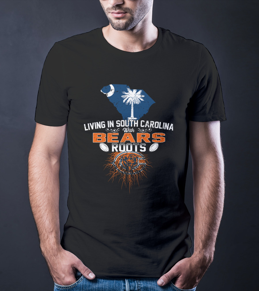 Living In South Carolina With Chicago Bears Roots South Carolina Map Palmetto Tree Football T-Shirt