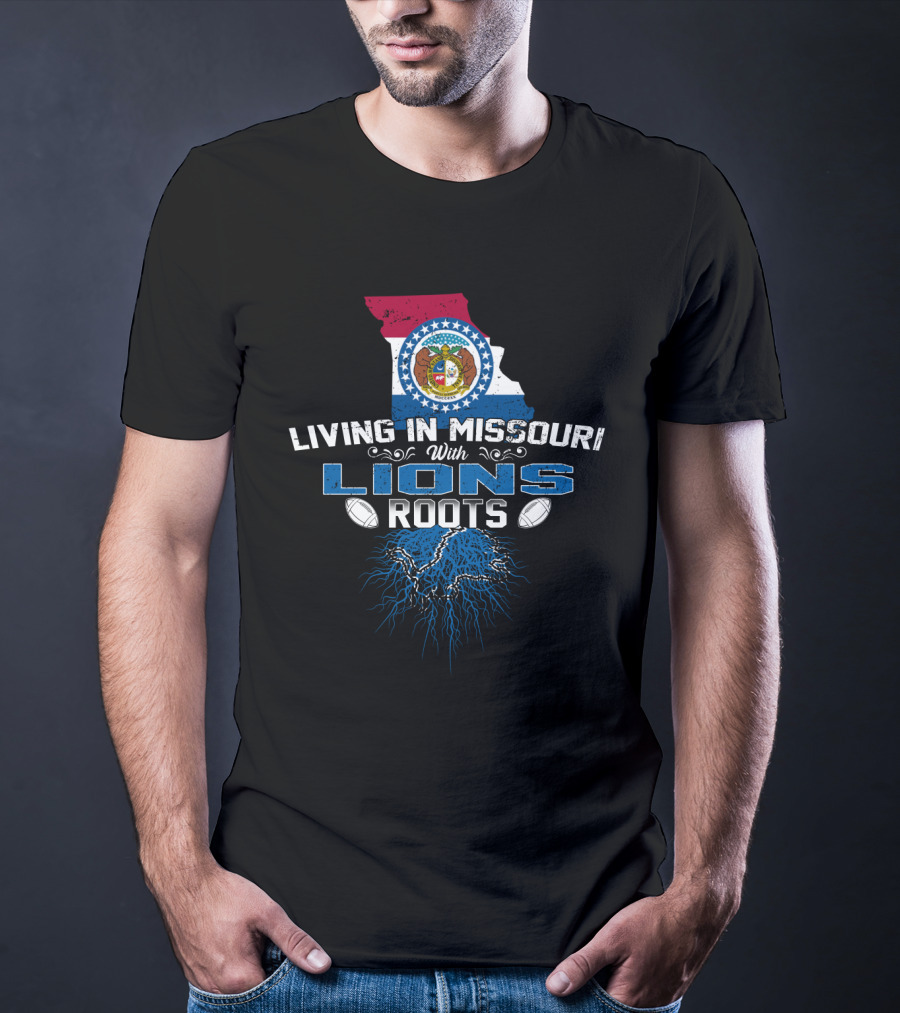 Living In Missouri With Lions Roots Football Pride State Seal Map T-Shirt