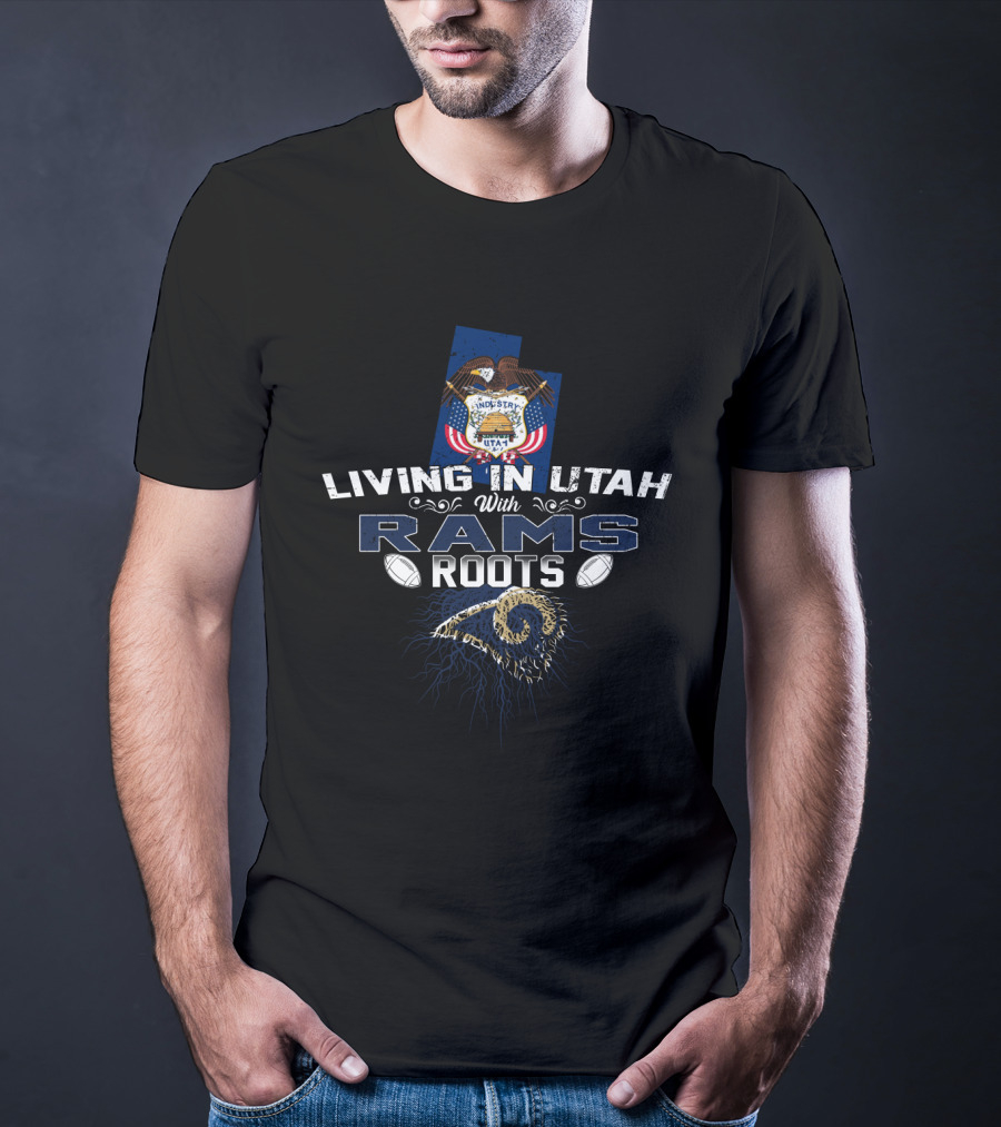 Living In Utah With Rams Roots Utah State Seal Football Emblem Heritage T-Shirt