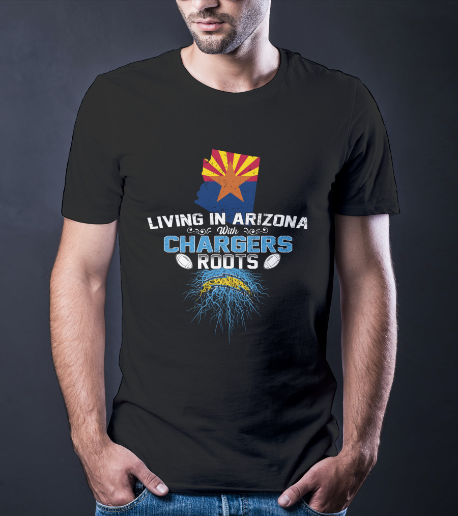 Living In Arizona With Chargers Roots Arizona Flag Map Football T-Shirt
