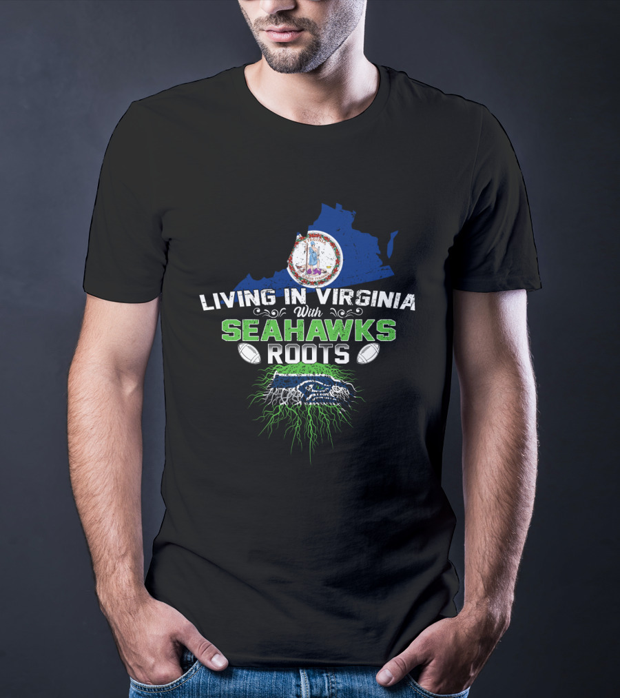 Living In Virginia Celebrating Seahawks Roots With Virginia Emblem T-Shirt
