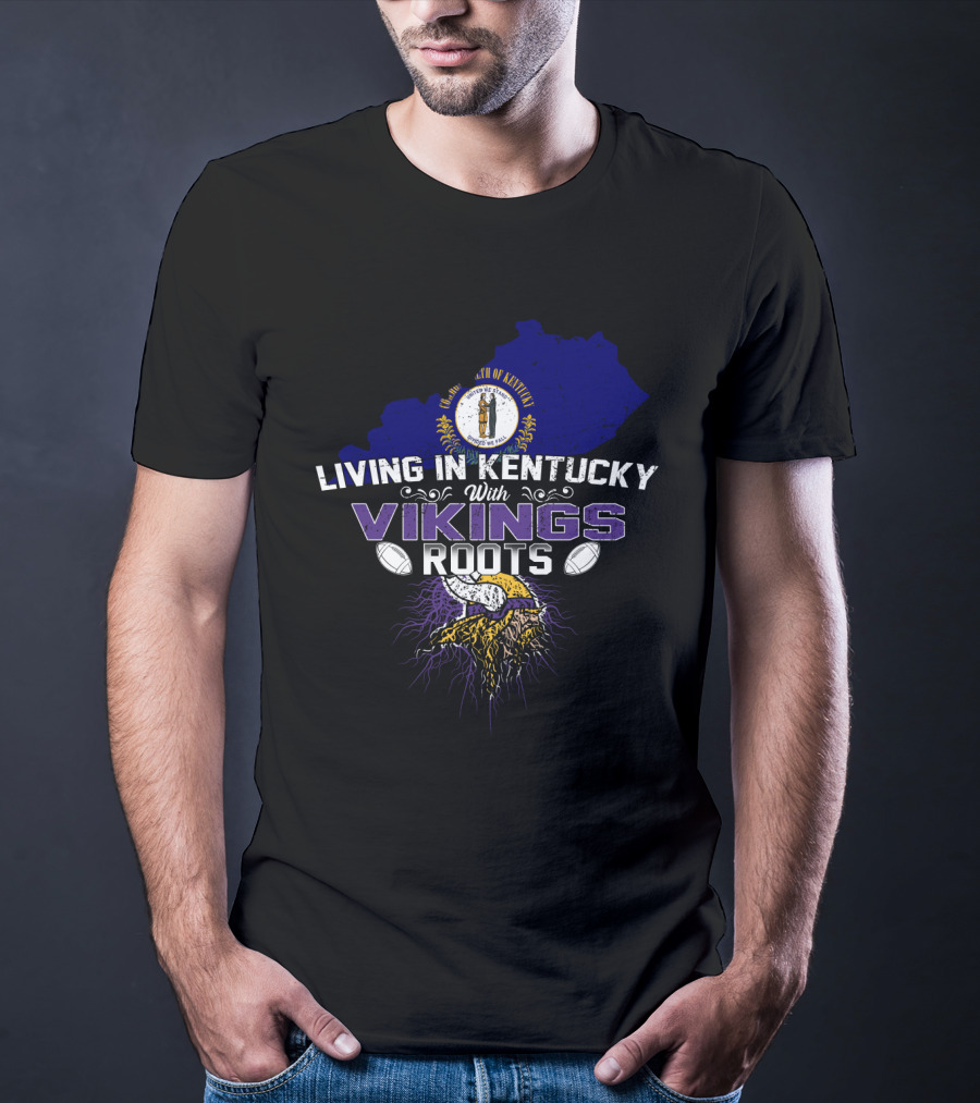 Living In Kentucky With Vikings Roots Minnesota Football Heritage Map Seal T-Shirt