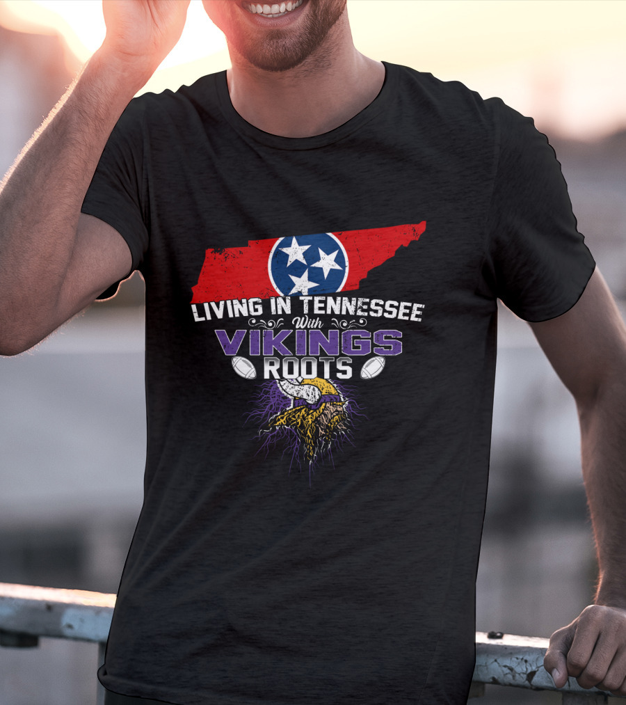 Living In Tennessee With Vikings Roots Tennessee Flag Viking Helmet Football T-Shirt
