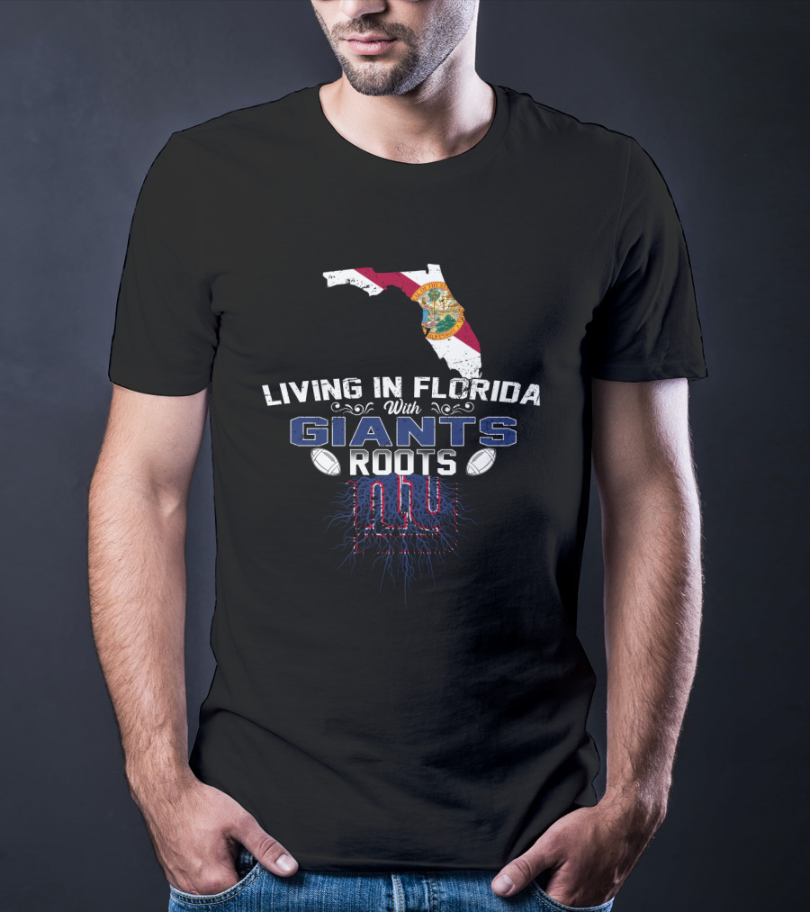 Living In Florida With Giants Roots New York Football Fan Map T-Shirt