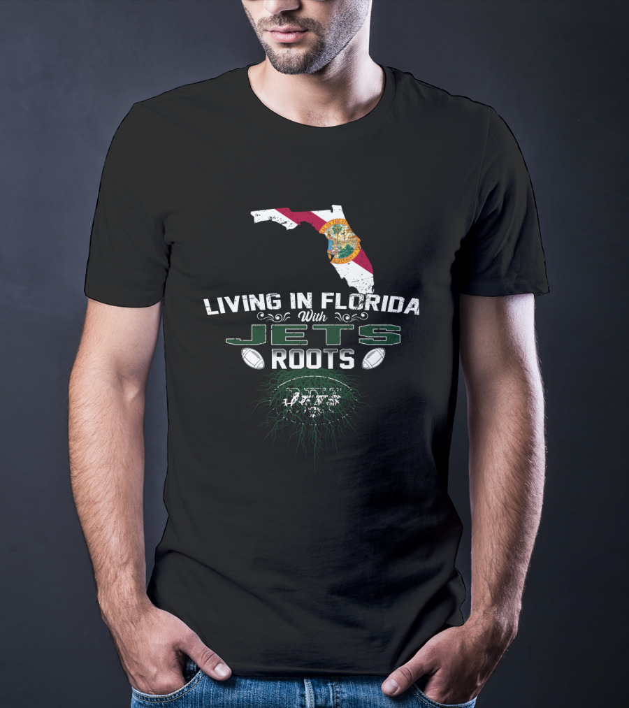 Living In Florida With Jets Roots Florida Map Jets Football T-Shirt